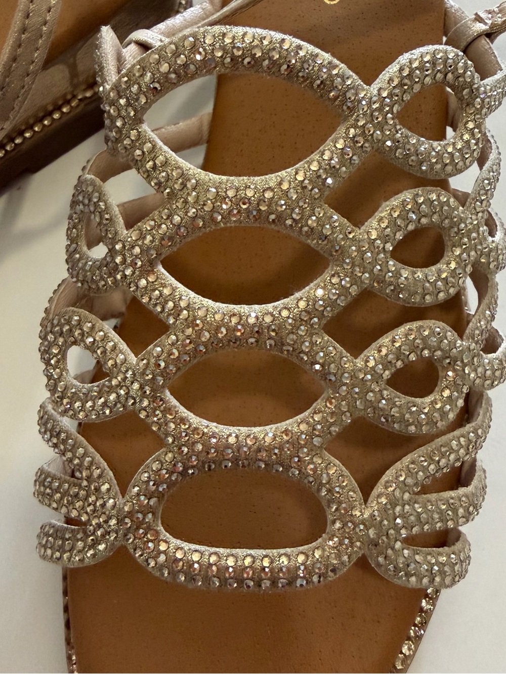 Andiamo Women's Nude Gold Crystal Strappy Flat Sandals Shoes - Picture 3 of 8